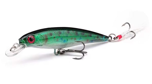 green crankbait with white bucktail at end